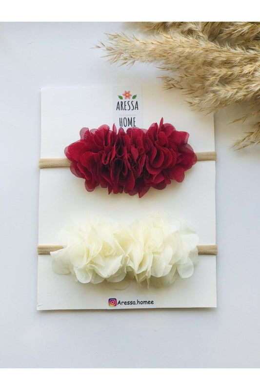 Kız Bebek Çocuk Pamuklu Fiyonk Ikili Lazer Kesim Çicek Bandana Saç Bandı