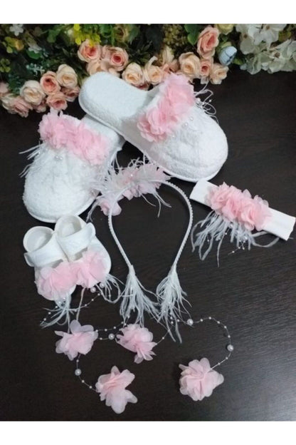 Lohusa Terlik Ve Taç Bebek Patik Ve Bandana Seti
