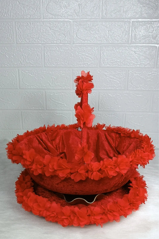 Kırmızı Kına Tepsisi Ve Sepeti, Söz, Nişan, Nikah, Üç Boyutlu Çiçek Süslemeli Kına Sepeti Ve Tepsisi