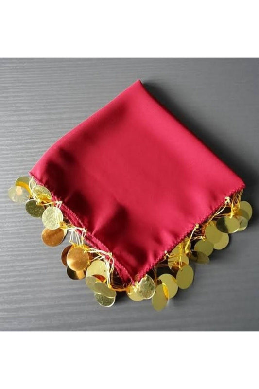 Kırmızı Gold Pullu İşlemeli Halay Mendili