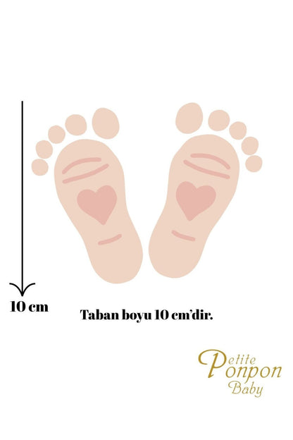 Kız Bebek Kalp Detay Parlak Incili 0-6 Ay Arası 10cm Hediyelik Patik Lüx Cırtcıtlı