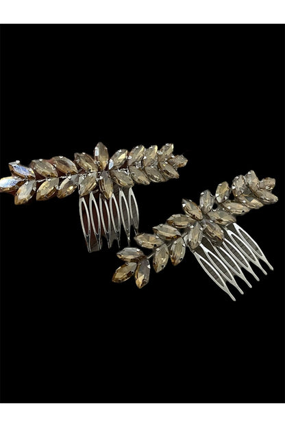 Kına ve Düğün Saç Aksesuarı – Gold Mekik Taşlı Toka