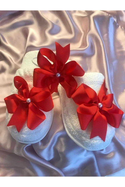 Rotes Umstands-Slipper-Kronen-Set mit Schleife 1006