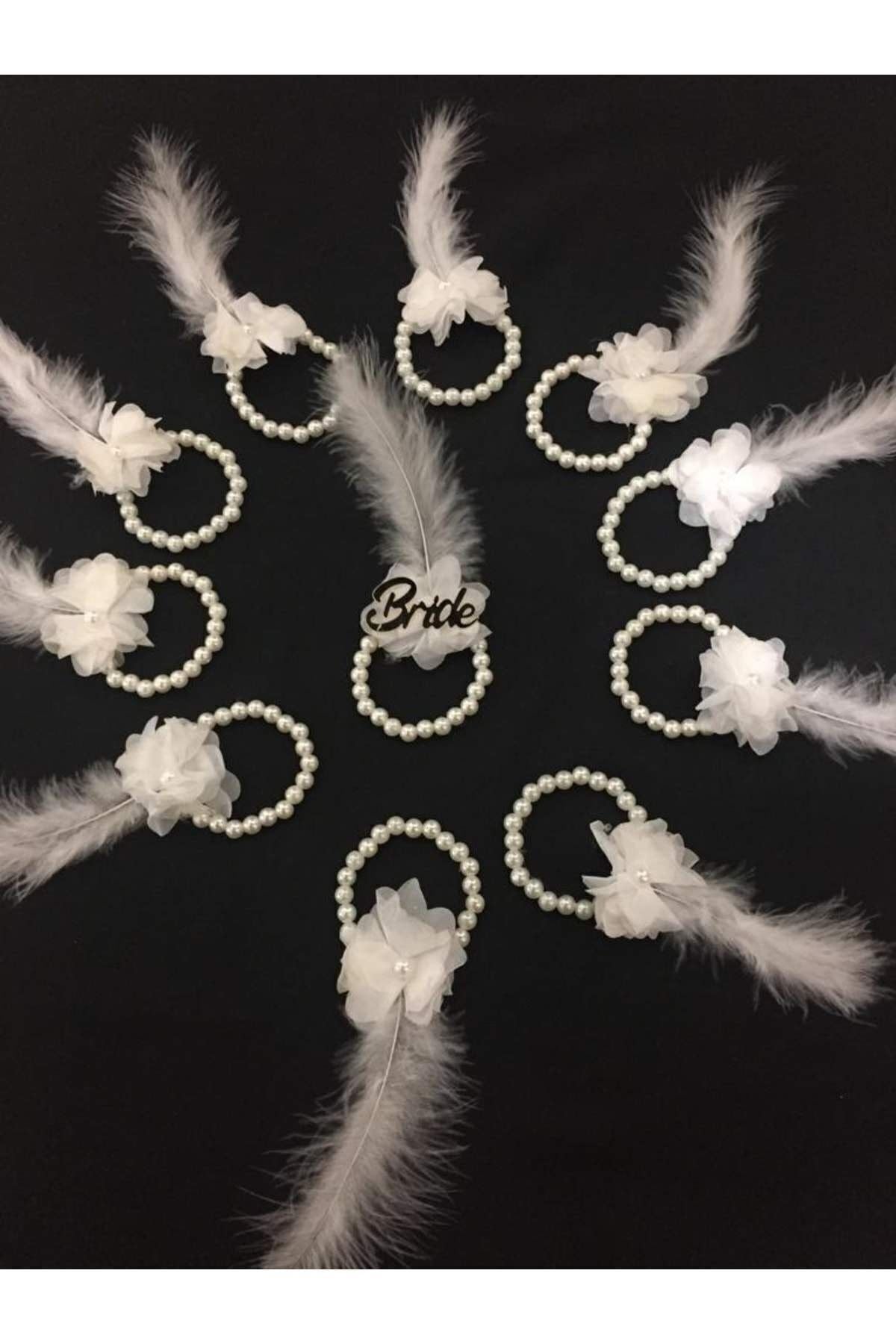 1 Incili Bride Bileklik 10 Incili Nedime Bilekliği Seti Beyaz Gold Gelin Kına Gecesi Bekarlığa Veda