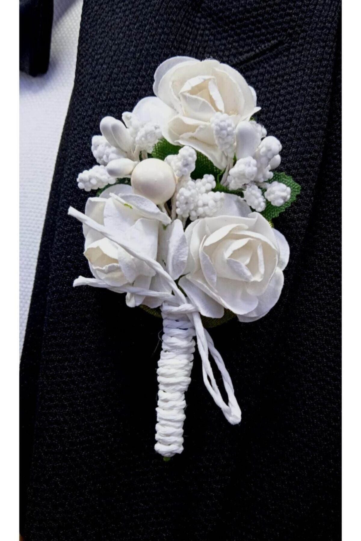 Beyaz Yaka Çiçeği ( 10lu Paket ) Damat Yaka Çiçeği-sağdıç Yaka Çiçeği-damat Ve Arkadaşları Çiçeği