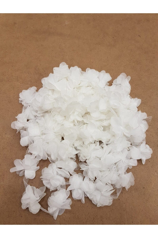 Beyaz Lazer Kesim Gül Süsleme Paketleme Malzemesi Organze Kumaş Yapay Çiçekler 1m 12 Adet