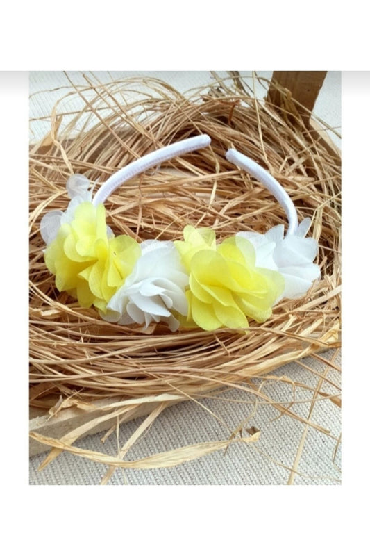 Gelb-weiße Laser-Blumenkrone, 5 Stück