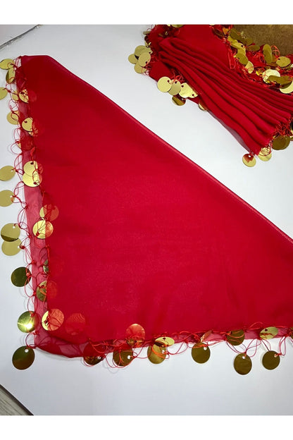 Düğün ve Kına İçin Gold Pul Şifon Halay Mendili – Büyük Boy 1 Adet