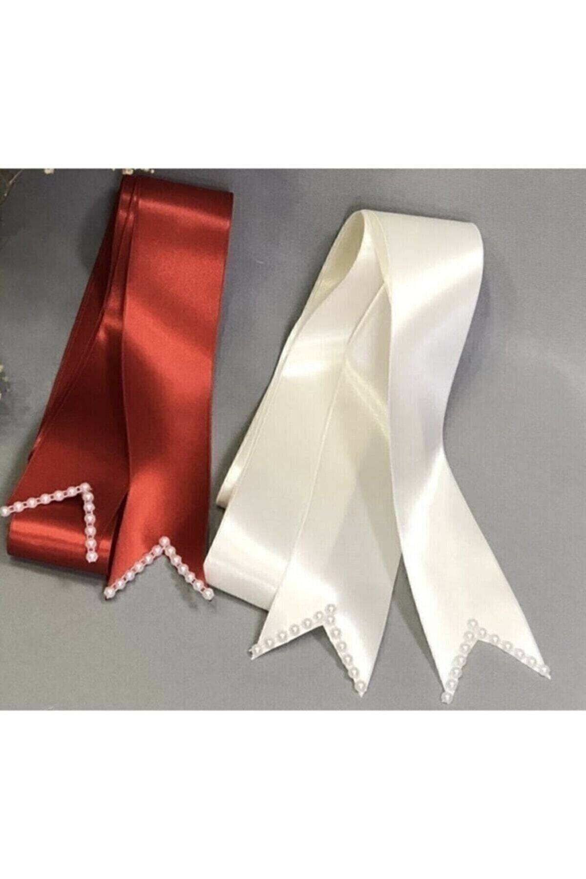 Incili Takı Kurdelası Kırmızı- Beyaz