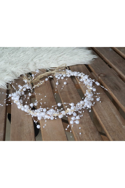 Weiße, schlichte Schwangerschaftskrone mit Perlen für Damen