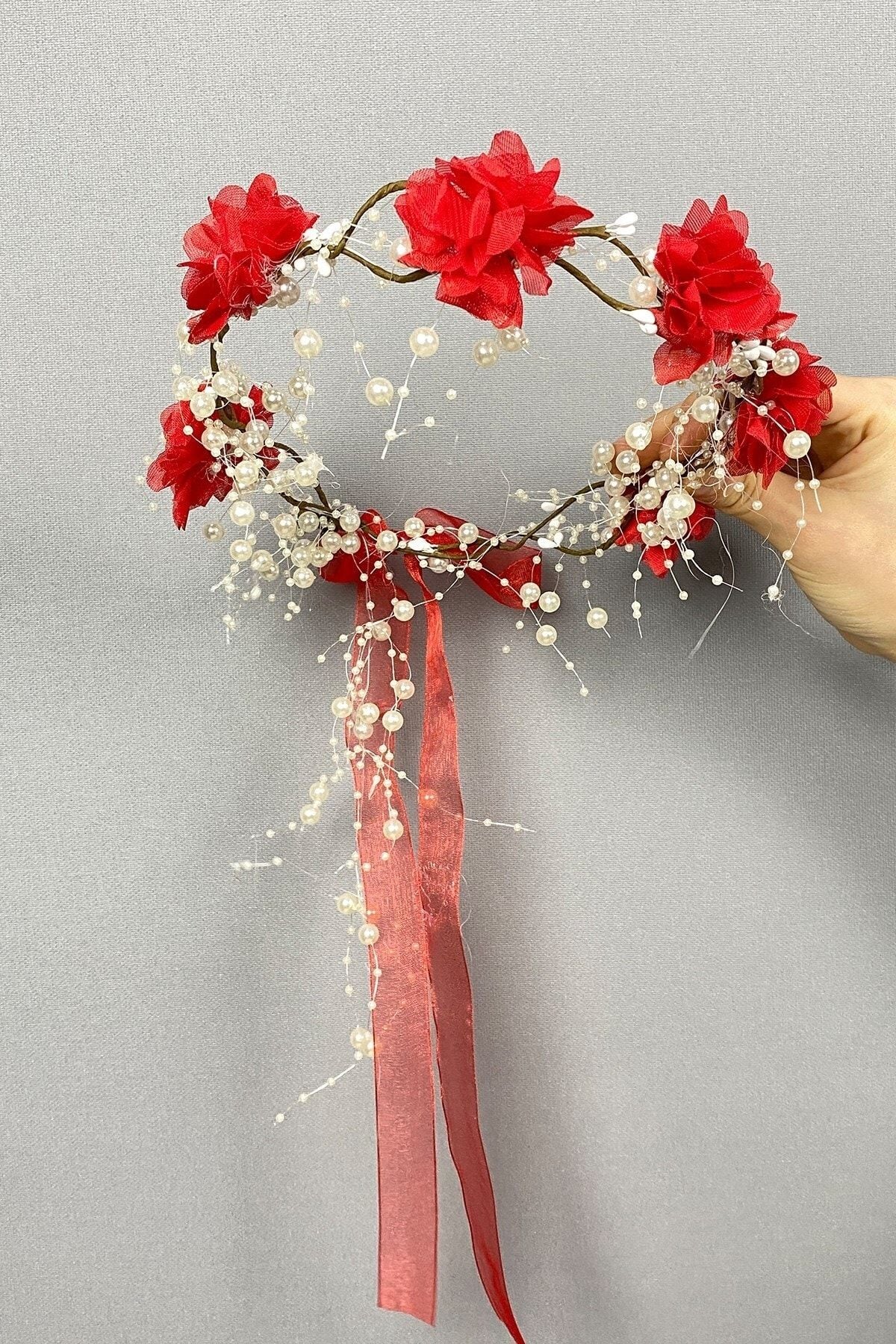 Brautjungfernkrone, rote Laserblume, Perle, spezielles Design, Brautjungfernkrone, Outdoor-Krone