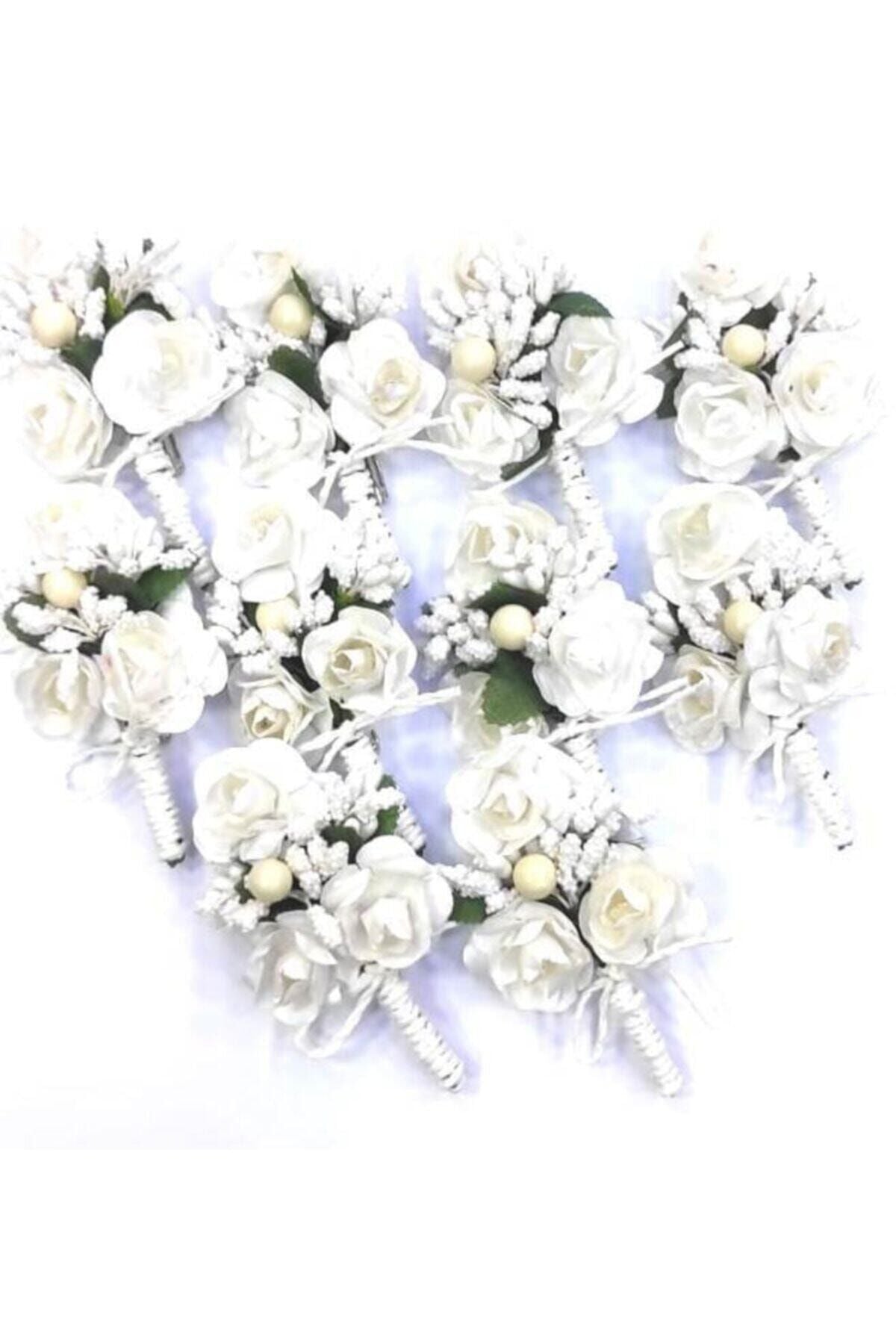 Weiße Boutonniere (10er-Pack) Bräutigam Boutonniere - Trauzeugen-Botonniere - Bräutigam und Freunde Boutonniere