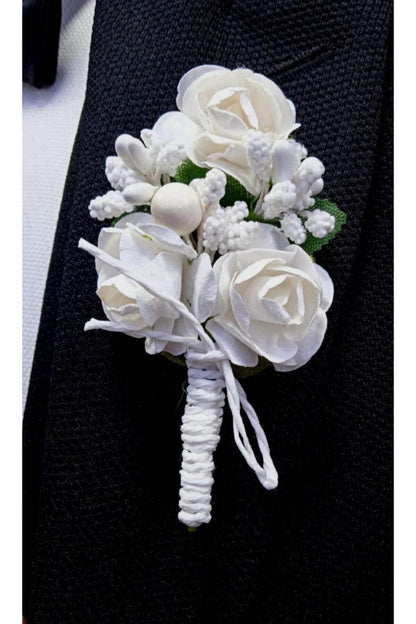 Weiße Boutonniere (10er-Pack) Bräutigam Boutonniere - Trauzeugen-Botonniere - Bräutigam und Freunde Boutonniere