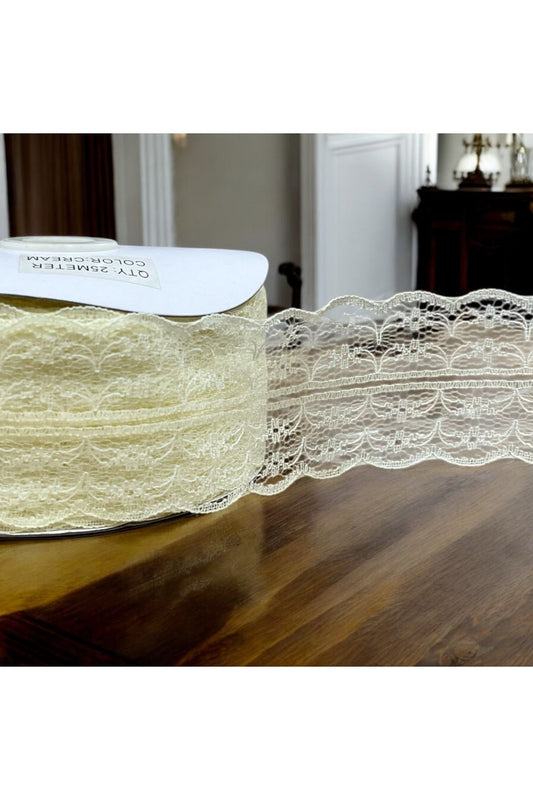 Krem Renk Dantel Kurdele 4 Cm 2 Metre