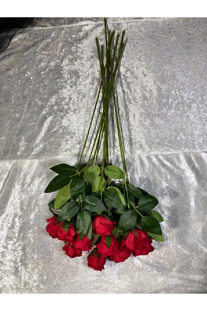 Yapay Kadife Gül 10 Adet Kırmızı 50 cm 245Yseri