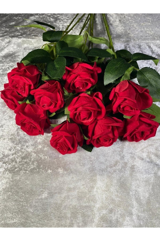 Yapay Kadife Gül 10 Adet Kırmızı 50 cm 245Yseri