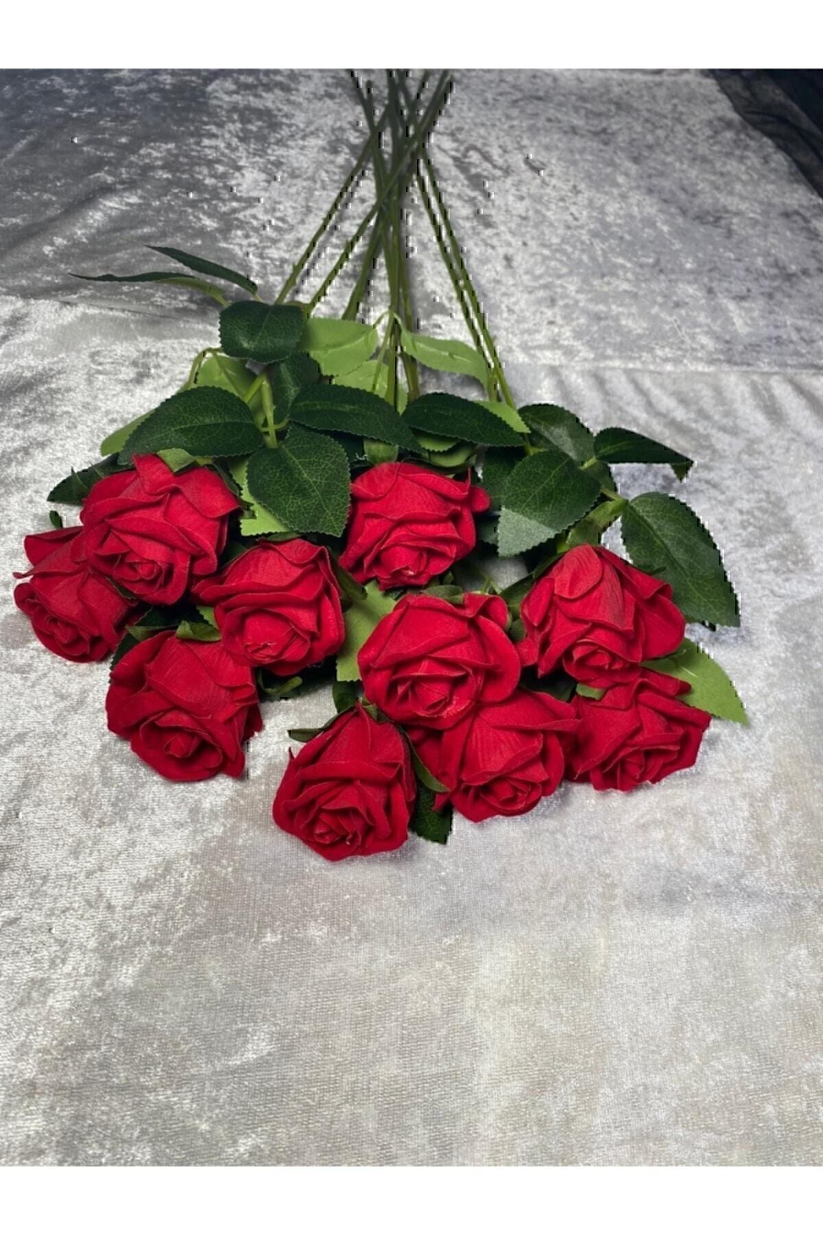 Yapay Kadife Gül 10 Adet Kırmızı 50 cm 245Yseri