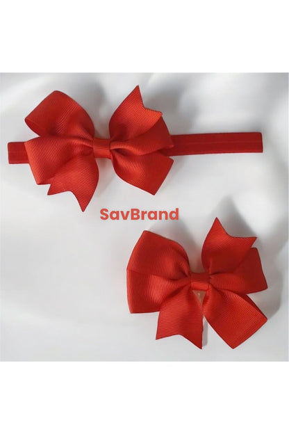 Yeni Sezon Bebek Çocuk Bandana Toka Seti 2'li Lohusa Seti Kırmızı Kurdela Fiyonk Set