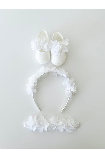 Baby Mädchen Mutter Blumenkrone Neugeborenen Geschenk, Mawlid Booties mit Haarband, 3er Set