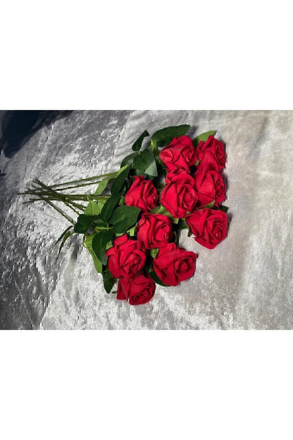 Yapay Kadife Gül 10 Adet Kırmızı 50 cm 245Yseri