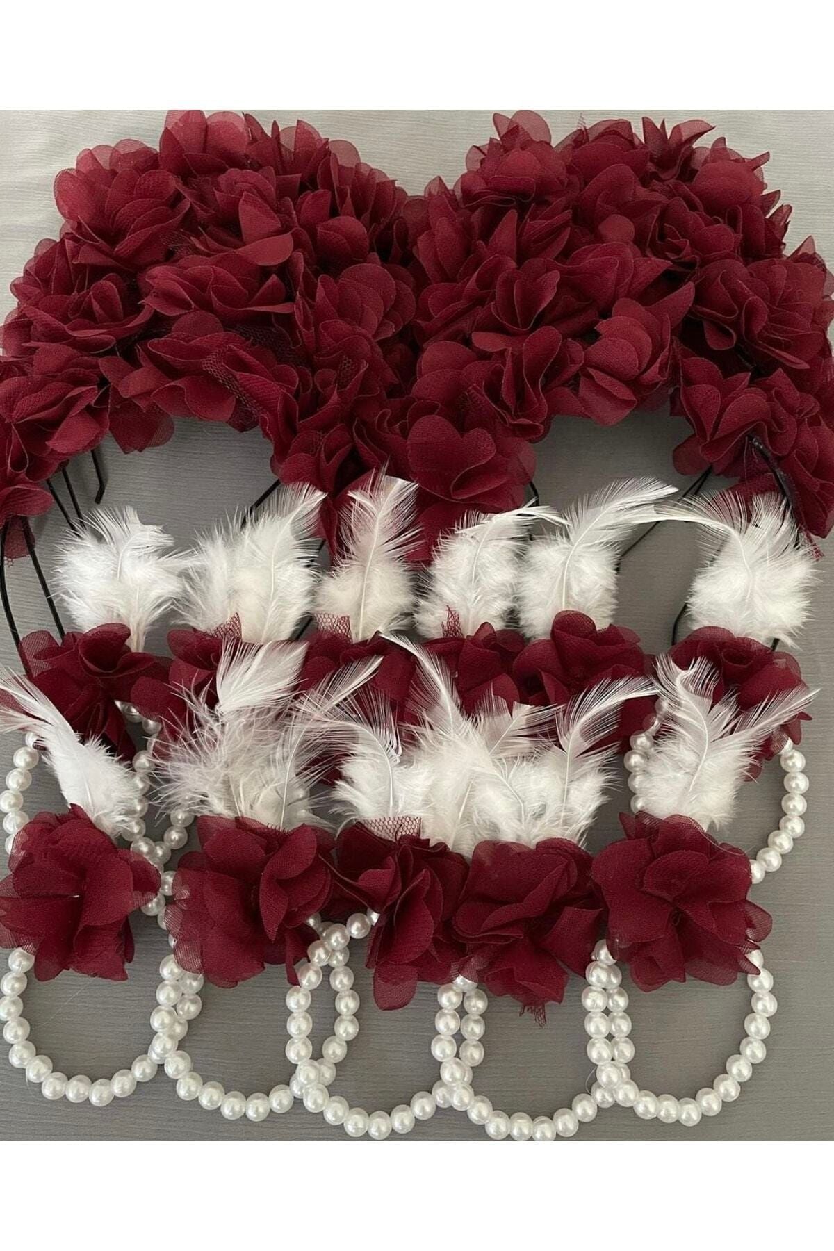 Bordo Nedime Bilekliği Ve Nedime Tacı Set 6 taç ve 6 bileklik