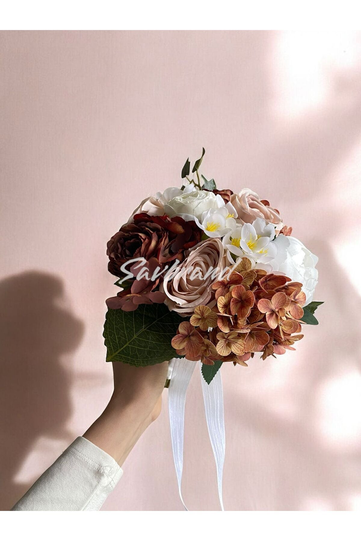 Kaffeefeuchte Hortensie Brautstrauß und Boutonniere - Verlobungsstrauß - Hochzeitsstrauß