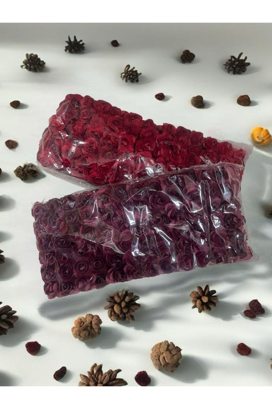 Kırmızı ve Bordo Kağıt Gül 2 paket El işi Süsleme Hobi Dekorasyon Yapay Çiçek Arajman 144 lü 2 paket