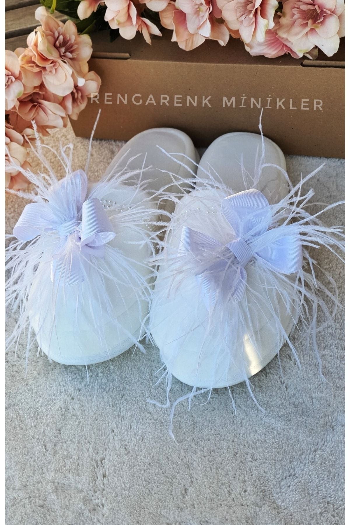 Beyaz Fiyonklu Tüy Detaylı Anne Lohusa Terligi (gelin Bride Terligi)