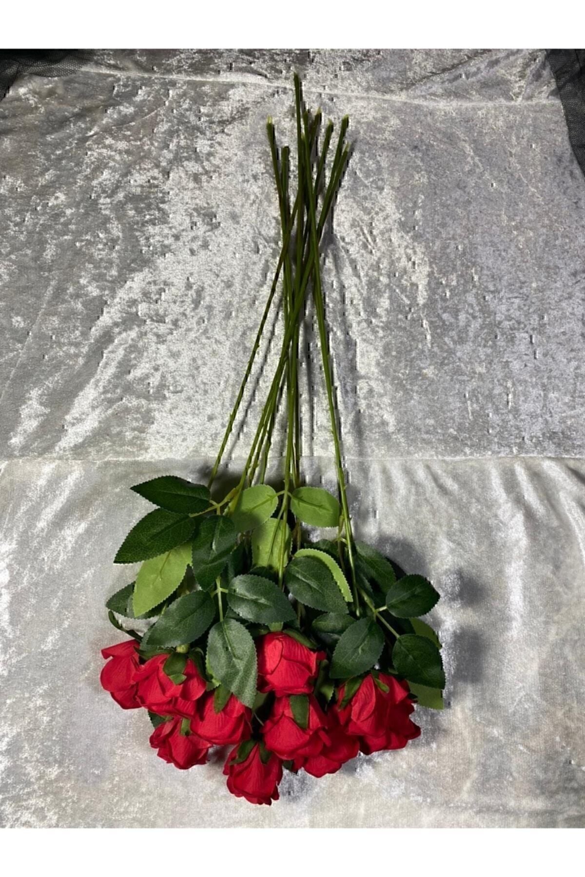 Yapay Kadife Gül 10 Adet Kırmızı 50 cm 245Yseri