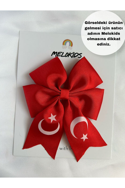 23 Nisan Bayrak Kırmızı Beyaz Klipsli Kurdele Saç Tokası