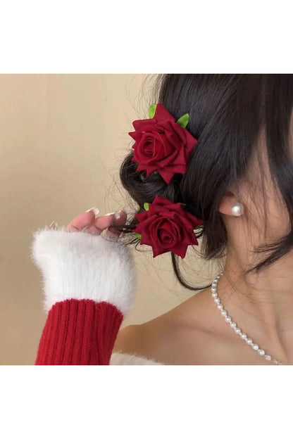 Kırmızı Kadife Güllü Toka 1 Adet , Güllü Kadife Toka