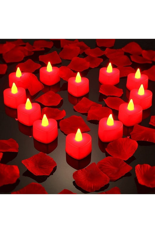 Vıpkalite 24 Stück rote LED-beleuchtete Herzkerze Rote LED-Kerze Weihnachtskerzen Batteriebetriebene Kerze Beleuchtete Kerze