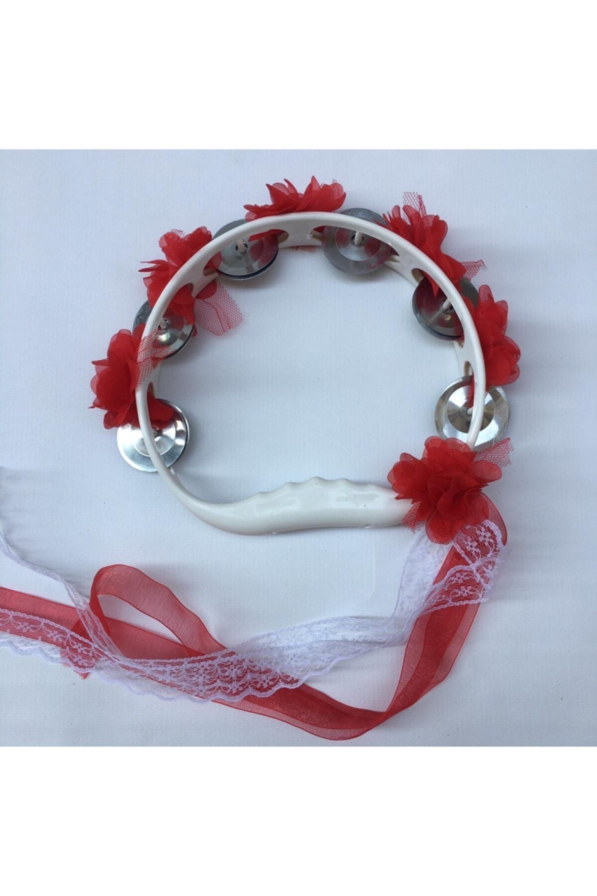 Kırmızı Çiçeklerle Süslenmiş Nedime Tefi Düğün Ve Kına Için Plastik Tef 10 Adet