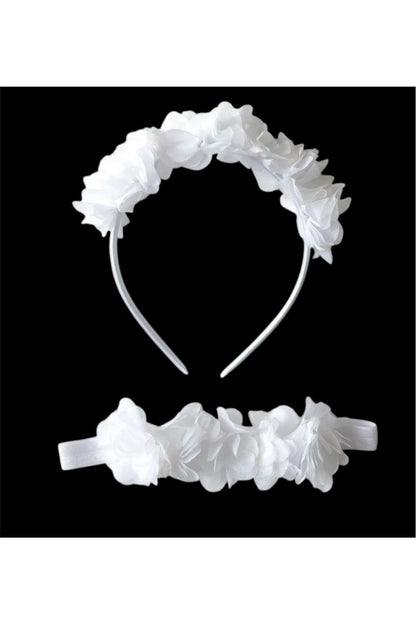 Weiße Schwangerschaftskrone mit Laser-Blumenmuster und Baby-Bandana