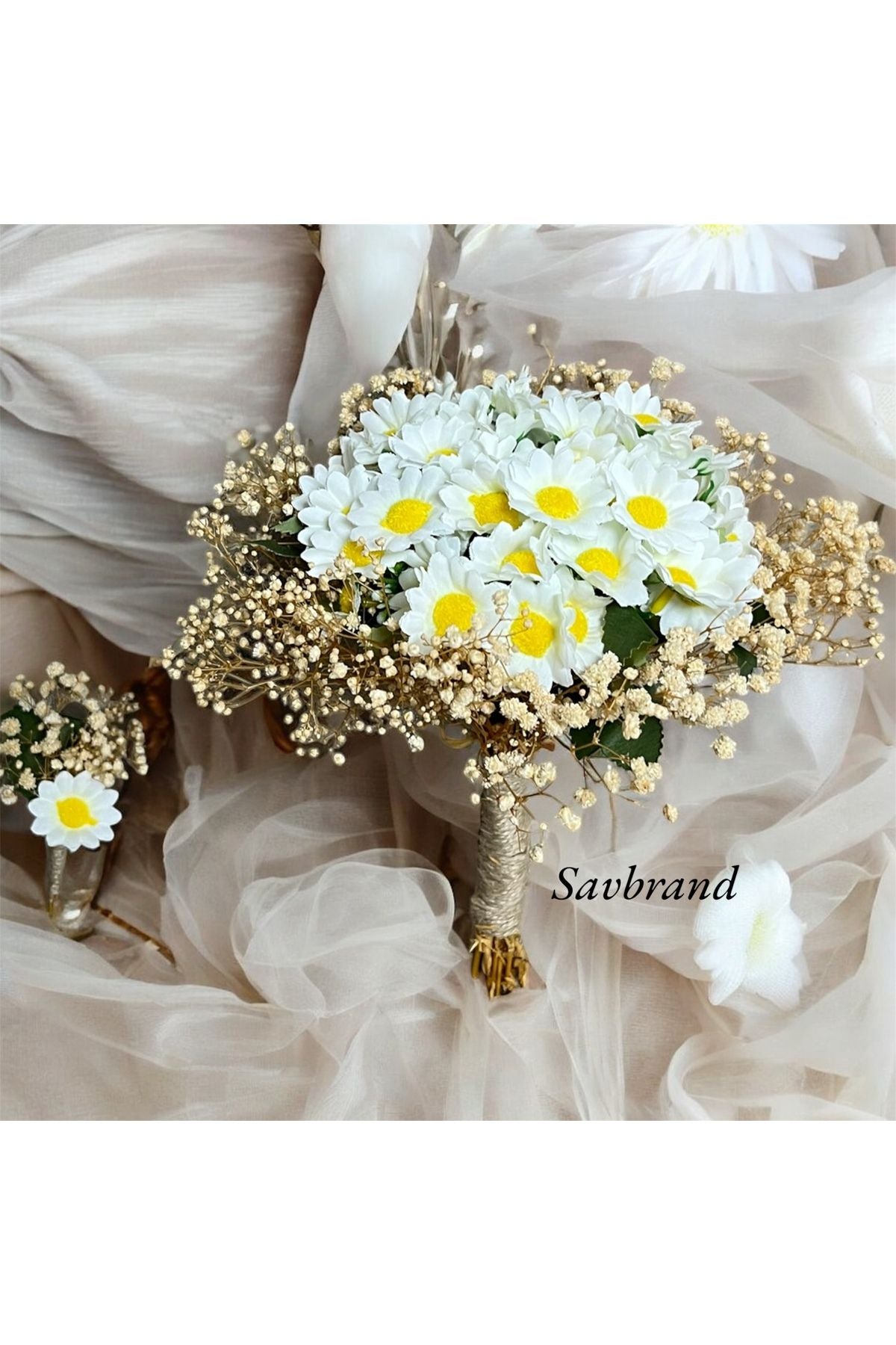 Daisy and Chips Brautstrauß und Boutonniere-Set, Daisy and Chips Brautstrauß