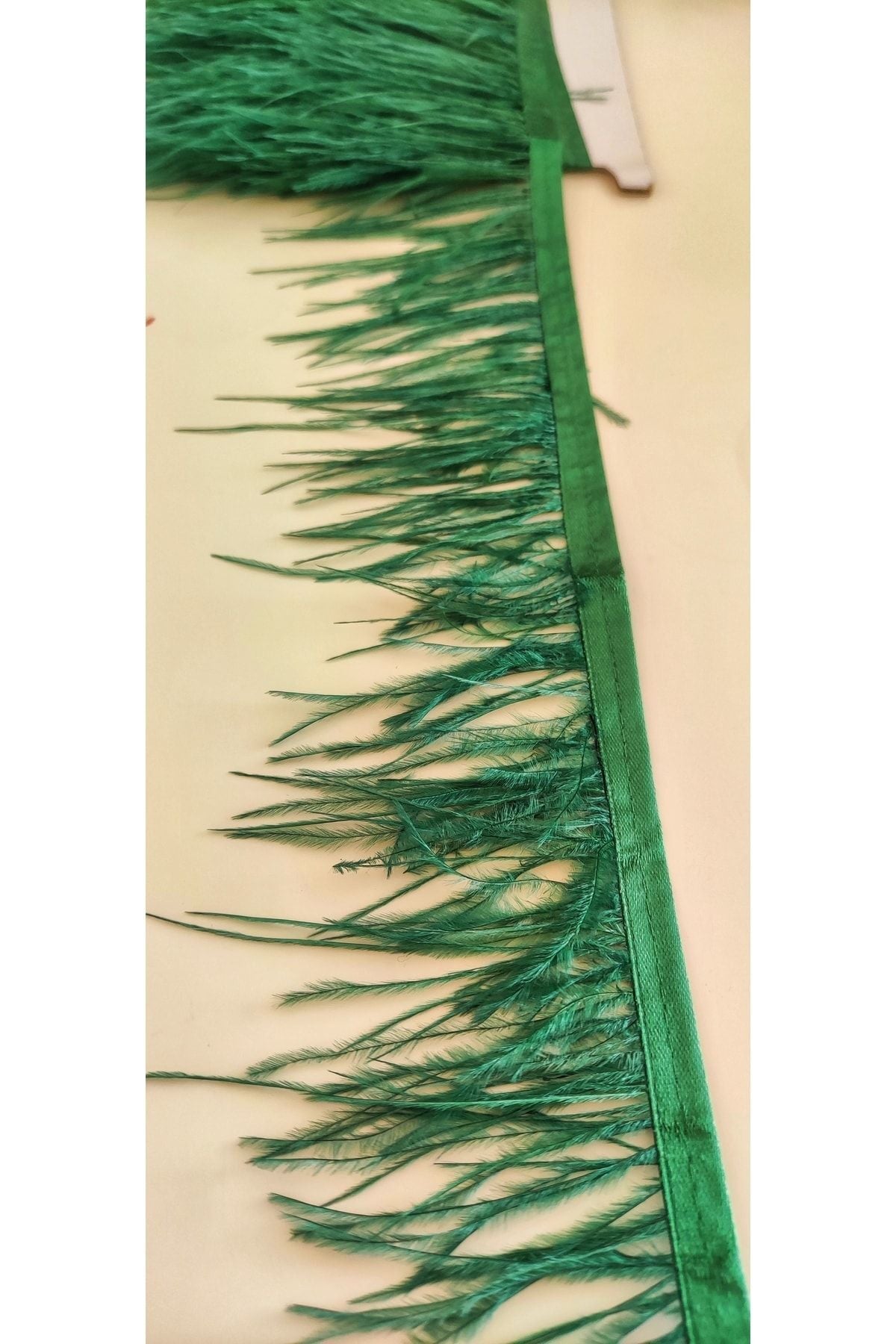 Deve Kuşu Tüyü Şerit Yeşil ( 9 Cm )