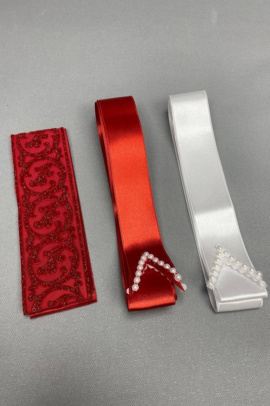 Rot-weißes Brautband-Set und Taillengürtel
