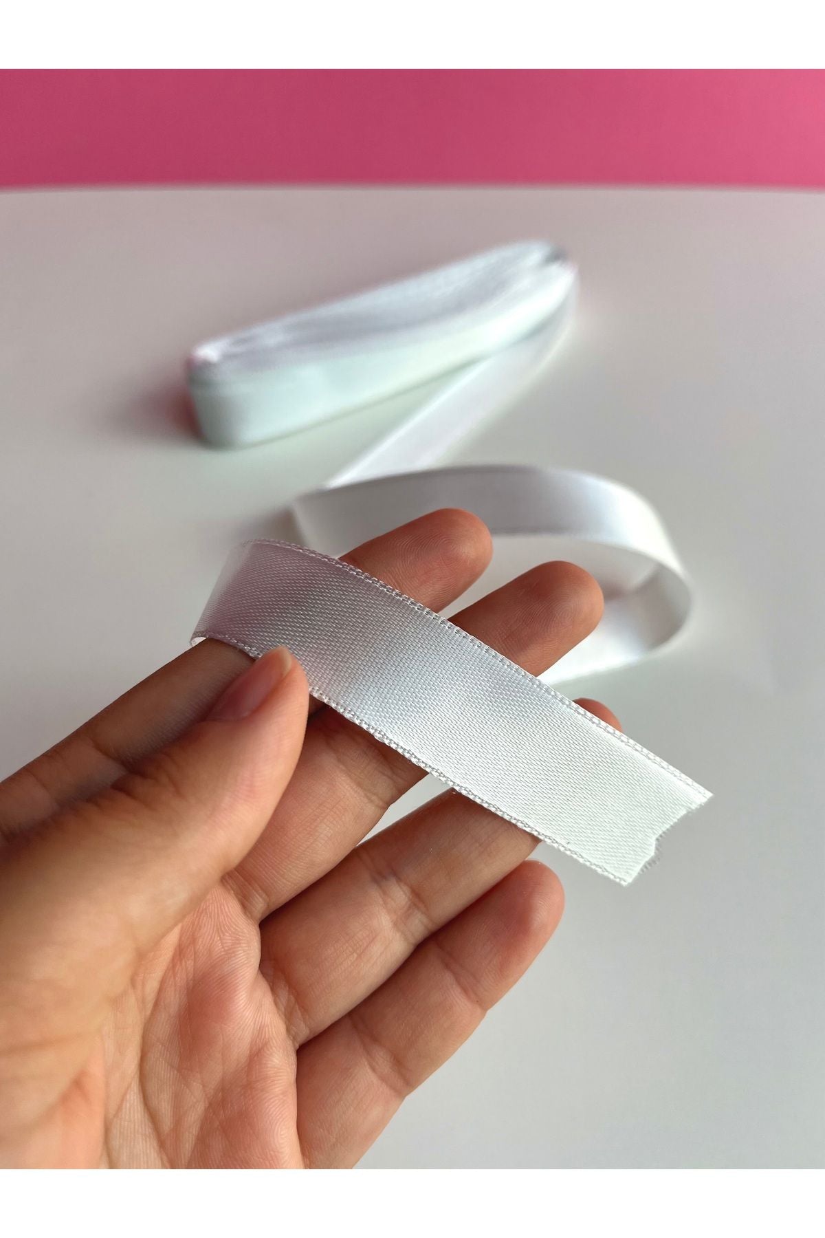5 ADET 10 metre Beyaz Saten Kurdele 20 mm Kalınlık Geniş Ekstra Kaliteli Kurdele