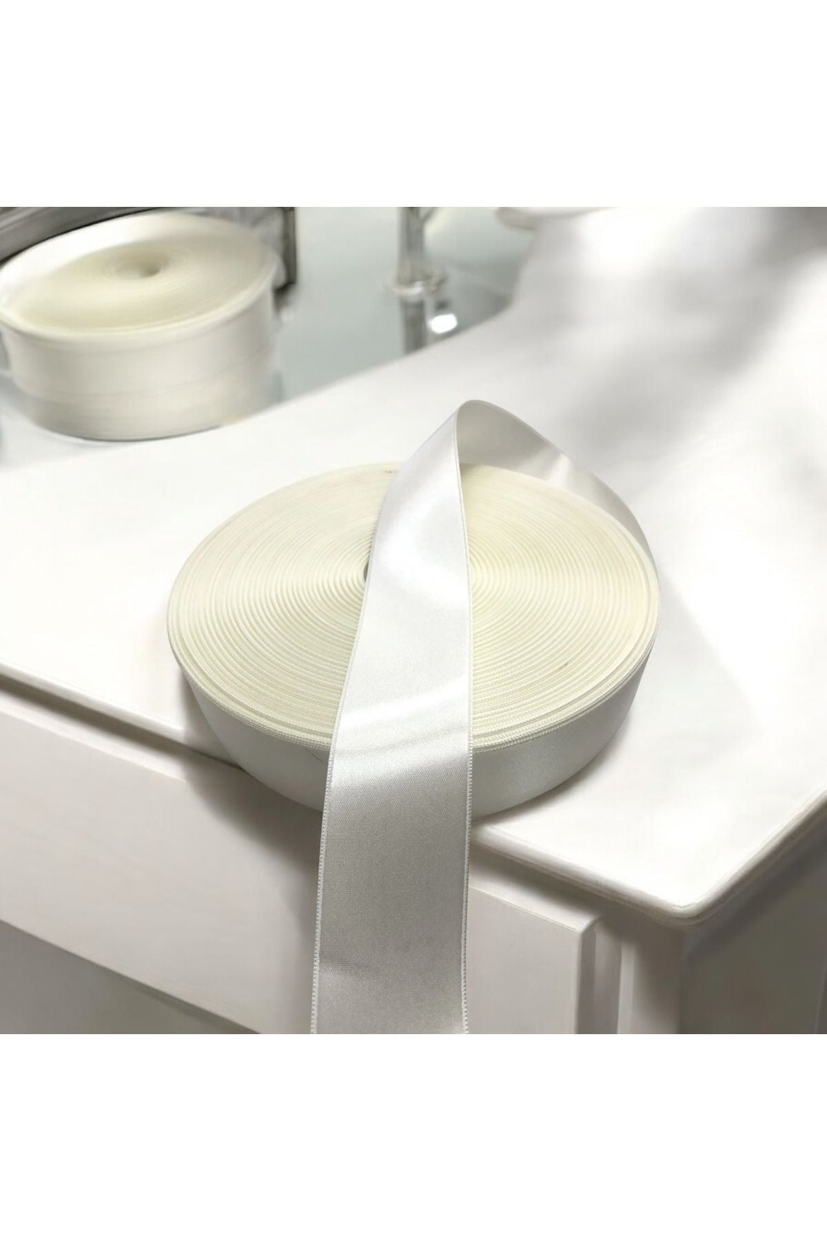 Krem Saten Kurdele 4 Cm 1 Metre