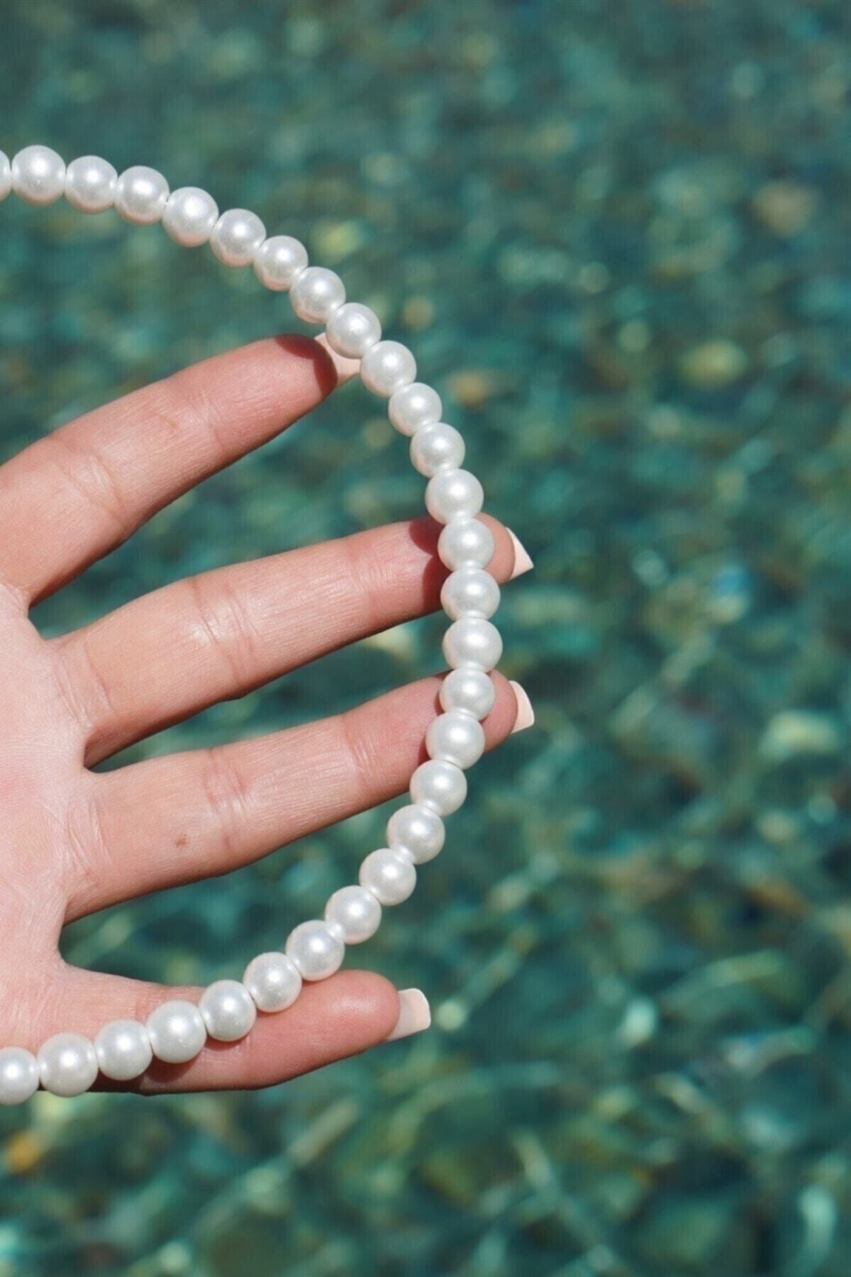 Frauen Weiß Farbe Mode Glas Perle Krone