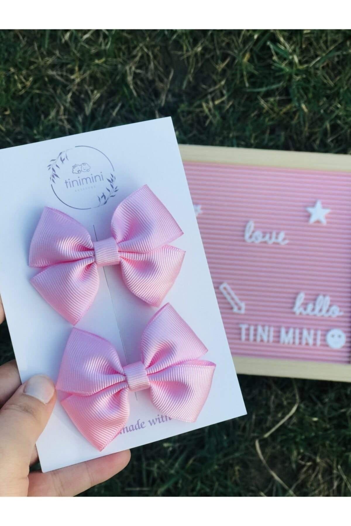 Kız Çocuk Pembe Ikili Fiyonk Pens Toka Seti