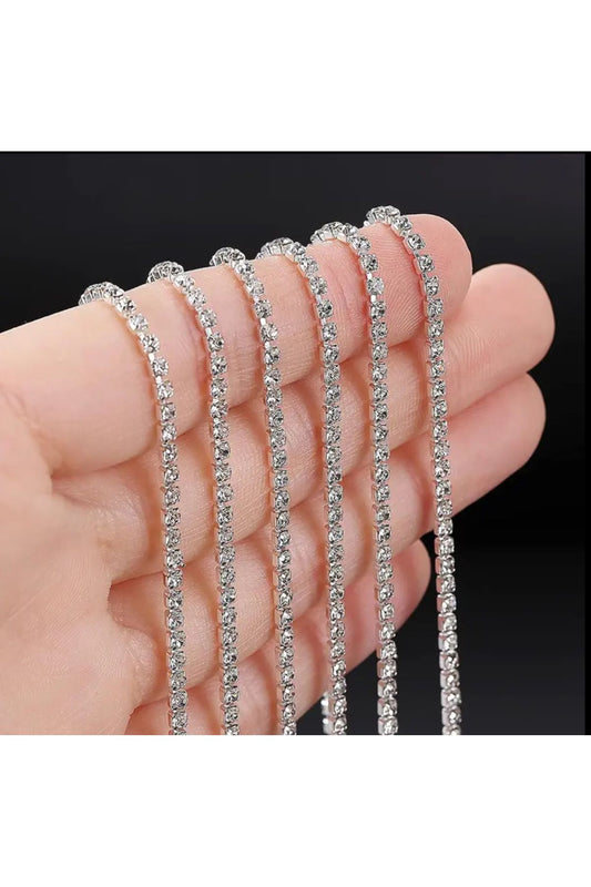 Süsleme Malzemesi Taşlı Şerit - Ss12 ( 2,5mm )  Gümüş Kasa (3 METRE), Süsleme Malzemesi