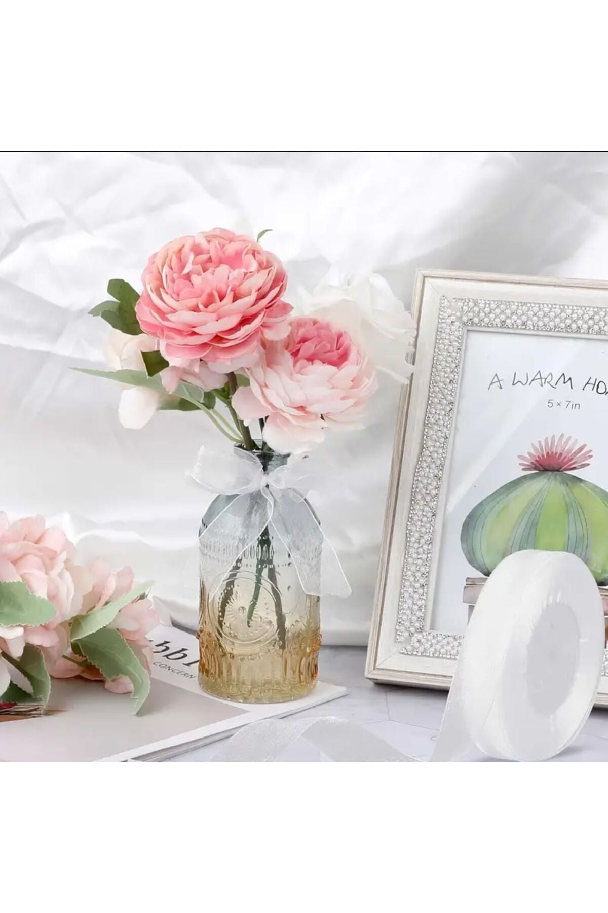 Beyaz Tül Organze Kurdele 1cm , ince Tül Kurdele, Nikah şekeri süsleme