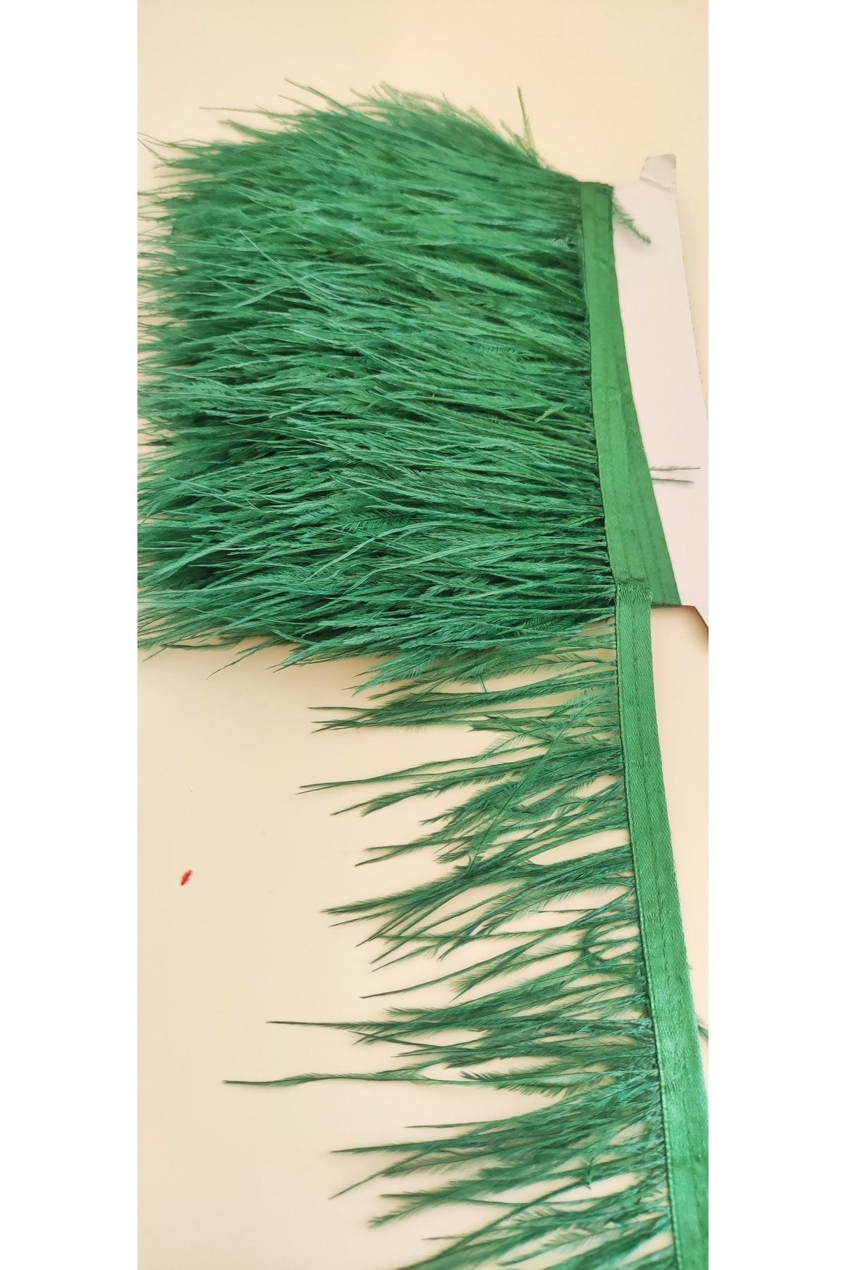 Deve Kuşu Tüyü Şerit Yeşil ( 9 Cm )