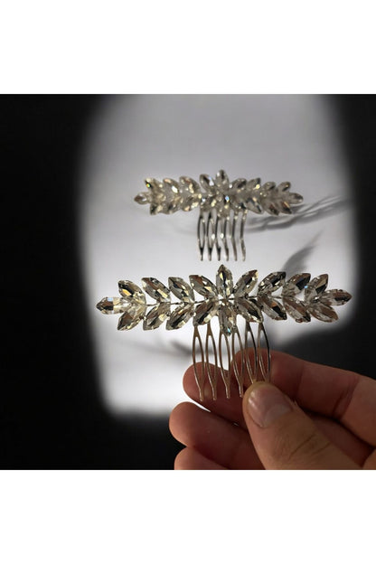 Gümüş Mekik Taşlı Parlak Çift taraflı Gelin Tokası