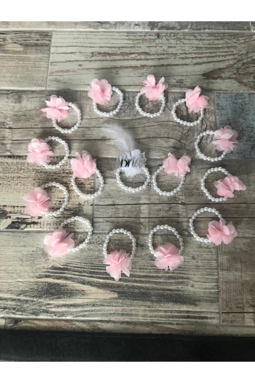 Pembe Çiçekli Tüysüz Nedime Bilekliği 10'lu Set