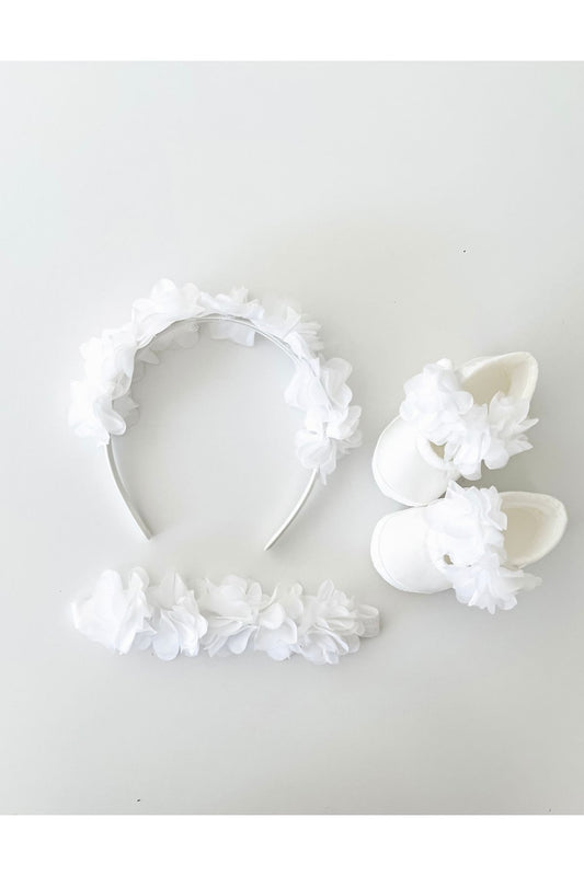 Baby Mädchen Mutter Blumenkrone Neugeborenen Geschenk, Mawlid Booties mit Haarband, 3er Set