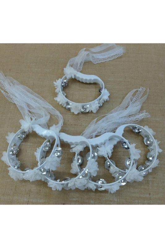 Verziertes Henna-Tamburin Weiß 10 Stück - Weiß