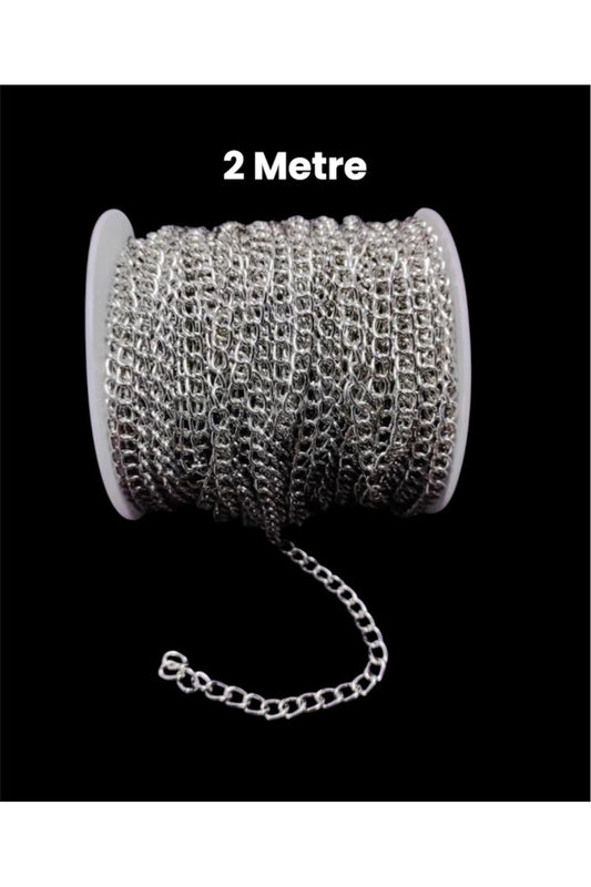 2 Metre Gümüş Renk Metal Metrelik Zincir Takı Malzemesi Zinciri
