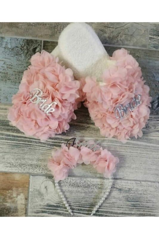 Bride Terlik Taç Set Pudra